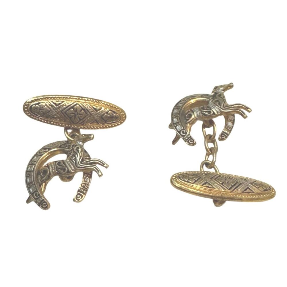 Vintage gold horse and horse shoe cuff links